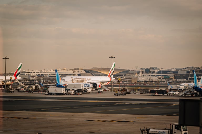 Airport cargo operations with Emirates plane